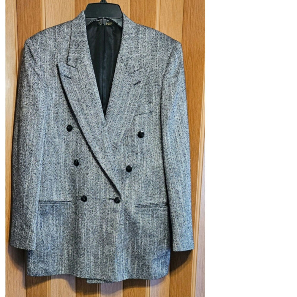 Oscar de la Renta Womens XL hand tailored 
Double Breasted Herringbone Jacket